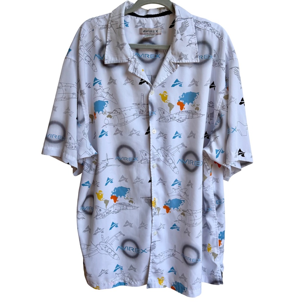 VTG Y2K Avirex Aviation Print Button Up Shirt Men XL All Over Graphic Streetwear